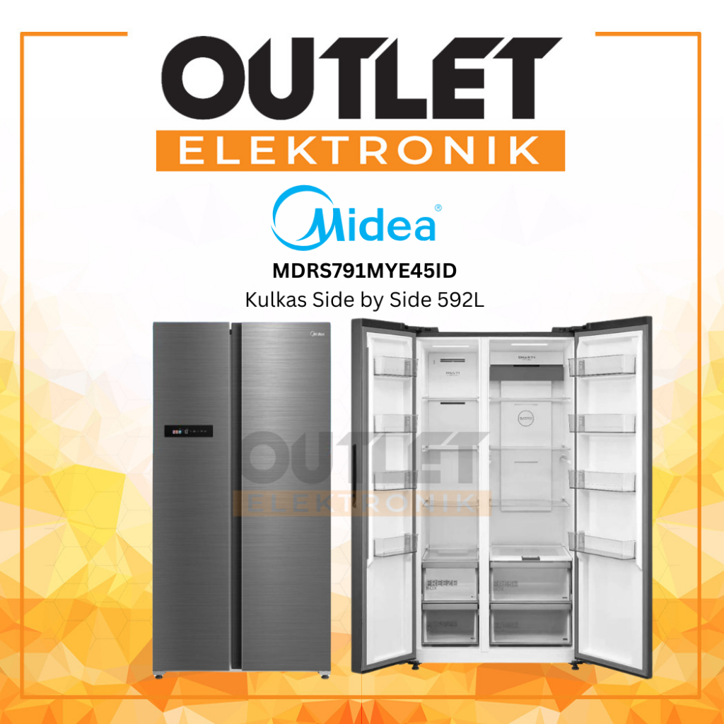 MIDEA Kulkas Side by Side 592L MDRS791MYE45ID / MDRS 791MYE45 LED Display Inverter 592 Liter