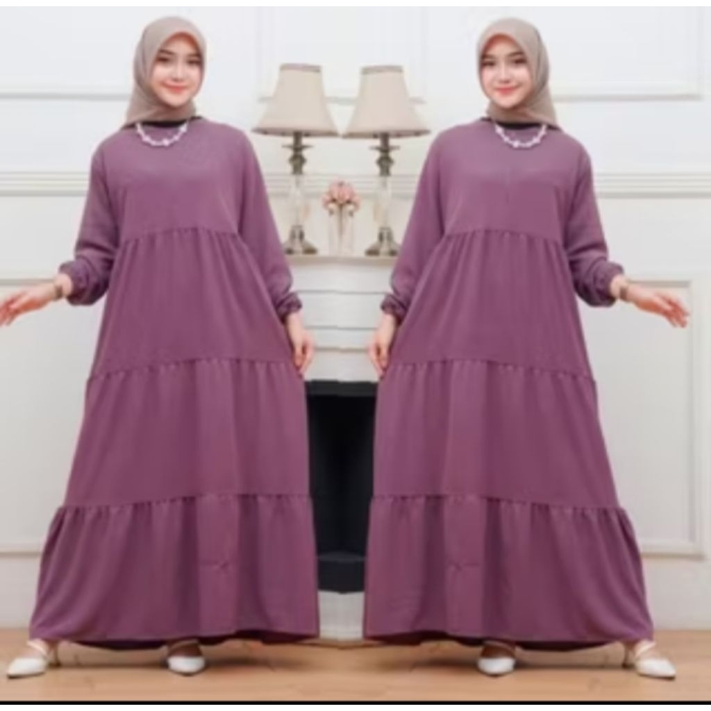GAMIS SUSUN 3 GAMIS WANITA POLOS/DRESS SUSUN TERBARU BISA COD