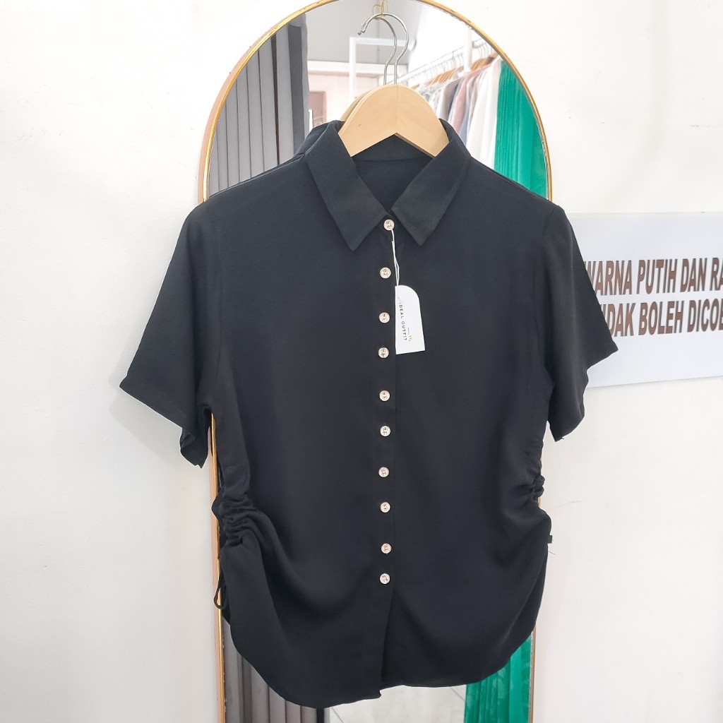 Blouse atasan wanita rayon polos lengan pendek samping bawah serut/kemeja katun rayon pendek