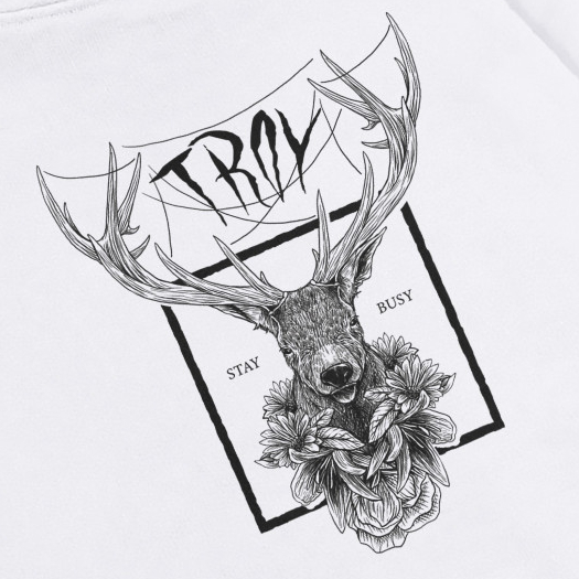 Troy Company Hoodie White Deer Statue - Hoodie Pria Hoodie Putih KHD 2724