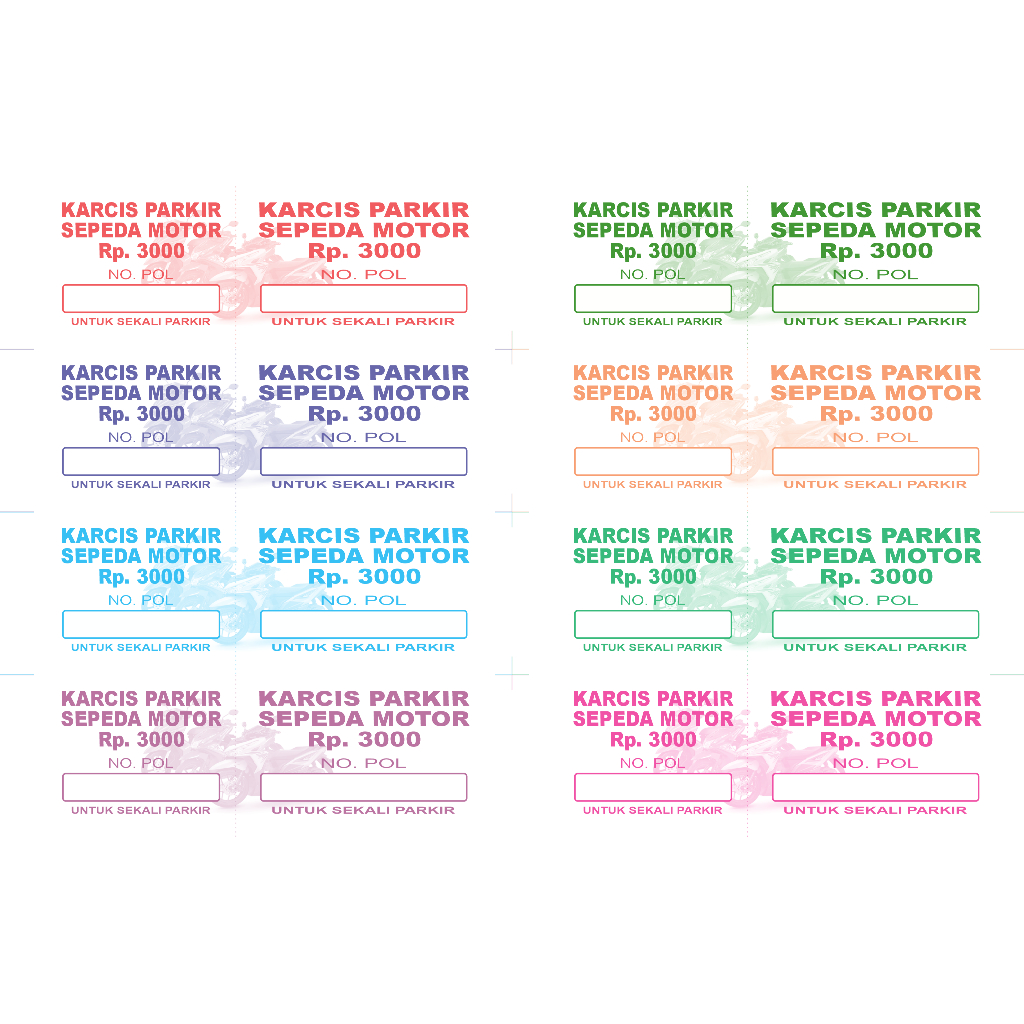 Karcis Parkir Motor 3000 Warna - Warni murah