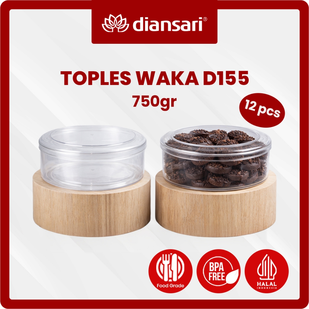 (750 gr) Toples WAKA Bulat Kue Lebaran Kue Kering dan Tutup Tebal Tahan Suhu Toples D155 - DIANSARI