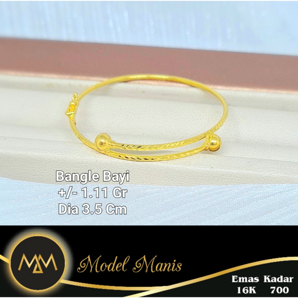 Model Manis Gold - Gelang Bangle Bayi/Anak Motif Tinju Kuning - Emas 17k 750
