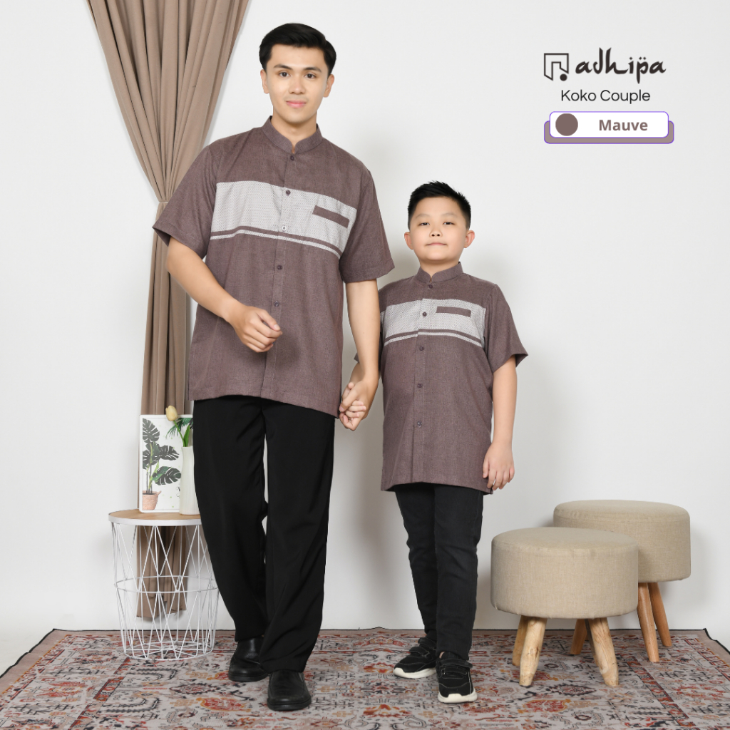 Adhipa Koko Couple Ayah dan Anak Ungu Mauve Variasi Songket Bulat