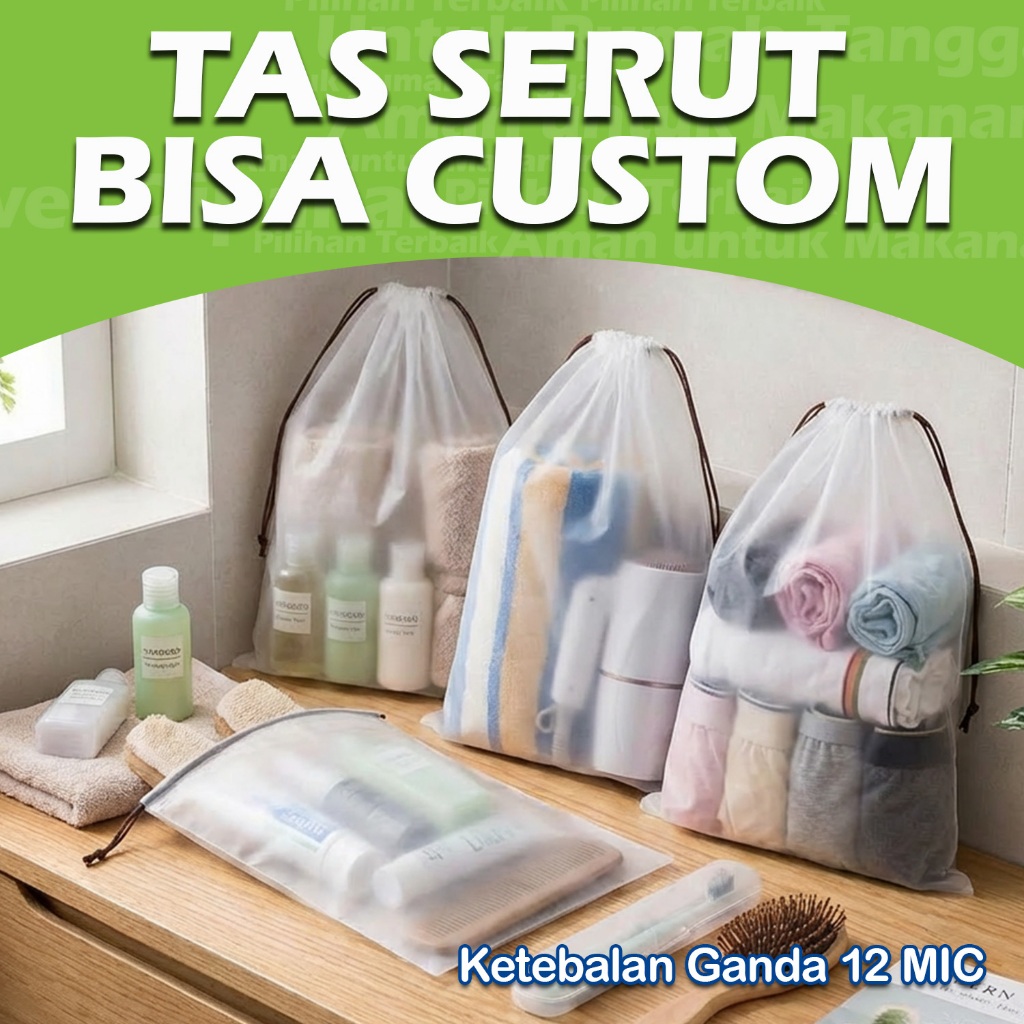 [ Tersedia 5 pilihan ukuran ]Pouch Plastik Serut Polos Portable / Travel Outdoor Organizer / Snack M