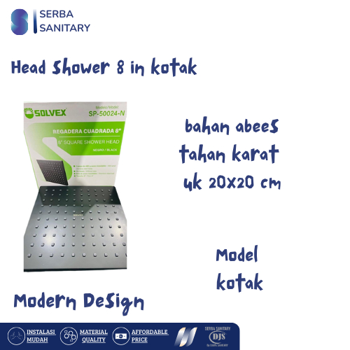 Kepala Wall Shower Kotak Abees / Wall Shower Hitam 8 Inch Solvex