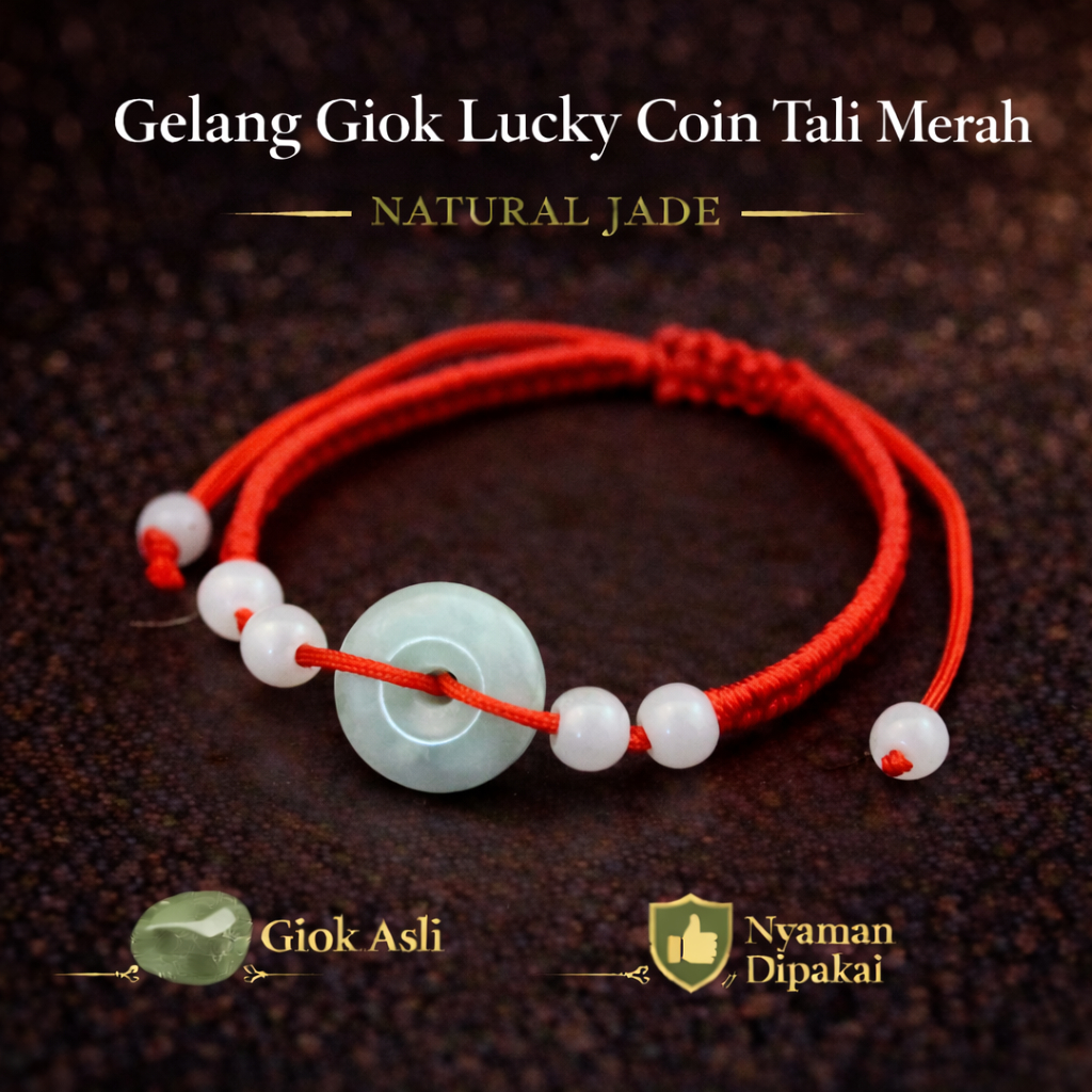 Gelang Batu Giok Putih Tali Merah  - Gelang Giok Tali Merah Pria dan Wanita