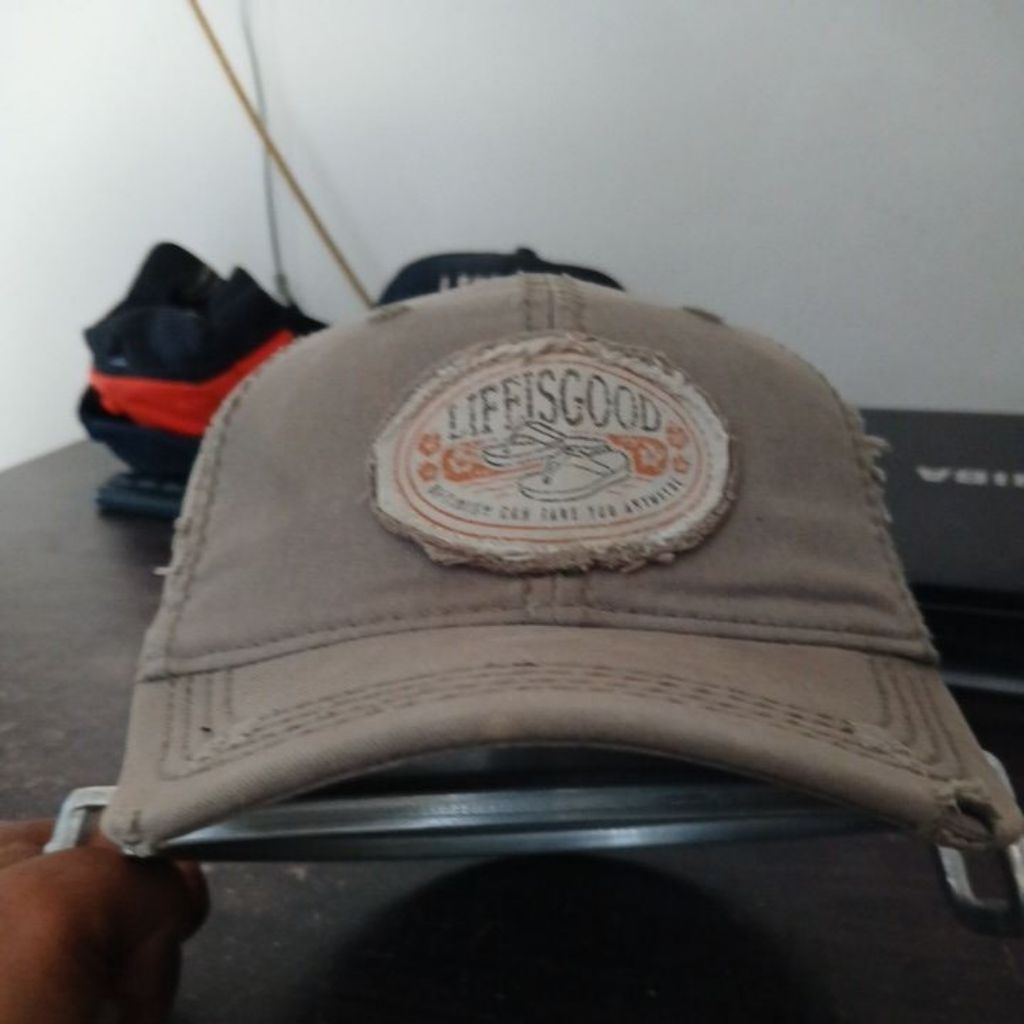 Topi baseball bahan katun denim lembut model rivet vintage LIVE IS GOOD second Original allsize stel