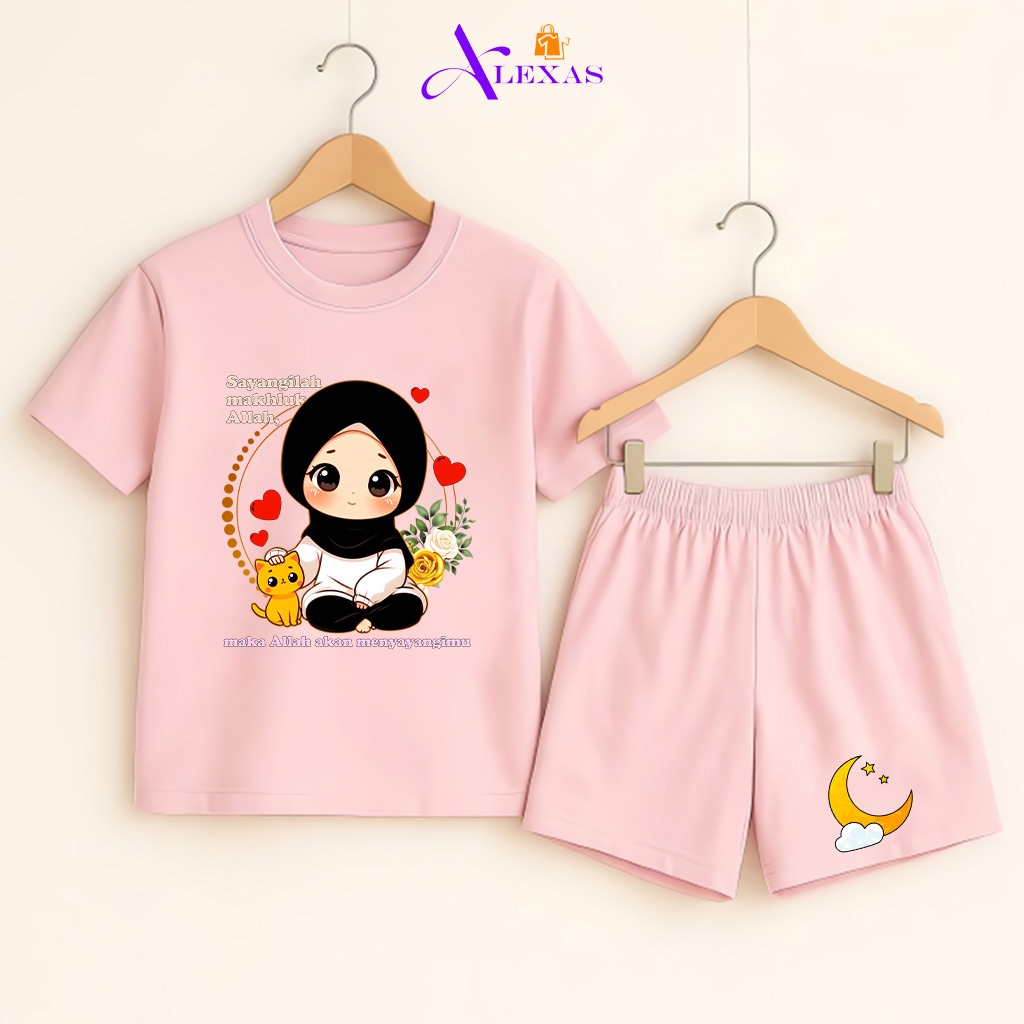 Baju Muslimah Anak Perempuan Umur 1-10 Tahun Setelan Lebaran Lengan Pendek Anak