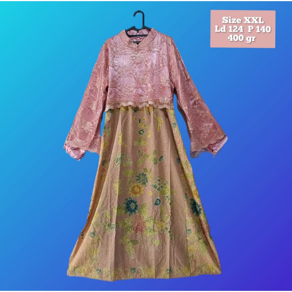 New gamis brukat pink kombinasi batik size XXL