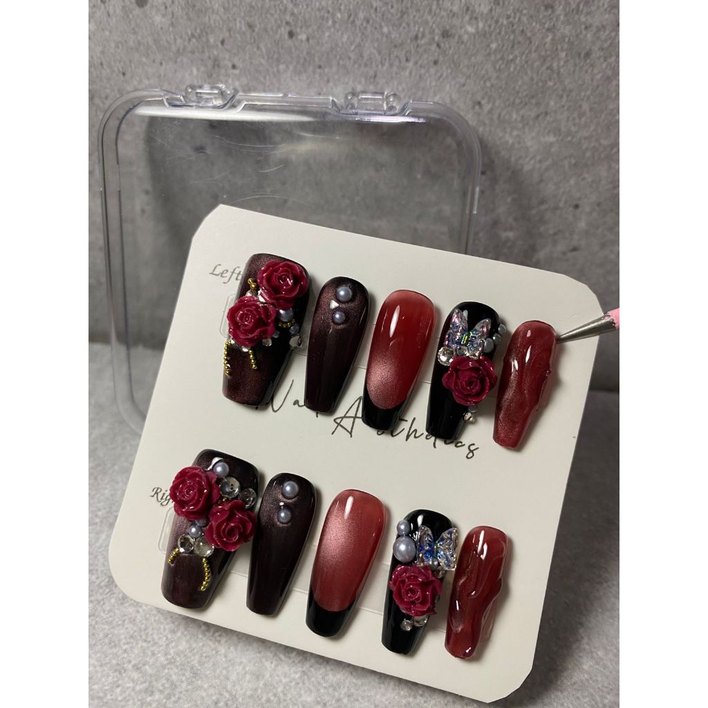 [HAVENLY_NAIL] PRESS ON NAIL CRIMSON NOCTURNE KUKU PALSU GOTHIC DARK VALENTINE VIBES