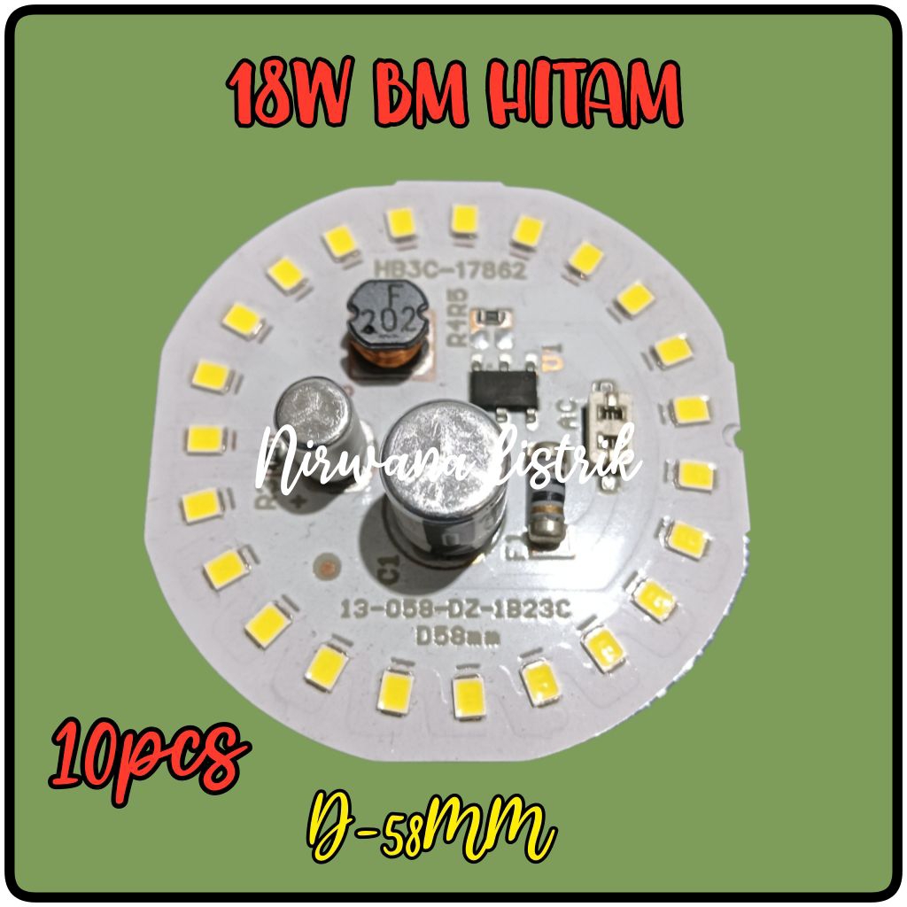 10pcs PCB LAMPU LED 18w BM HITAM D58mm