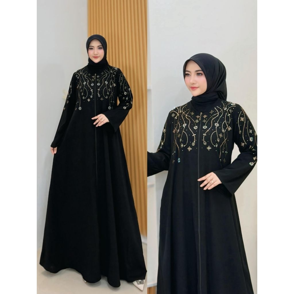 Abaya Mesir Payet Swarovski Premium / Abaya Mesir Terbaru Simple Elegant/Abaya Hitam Jetblack premiu