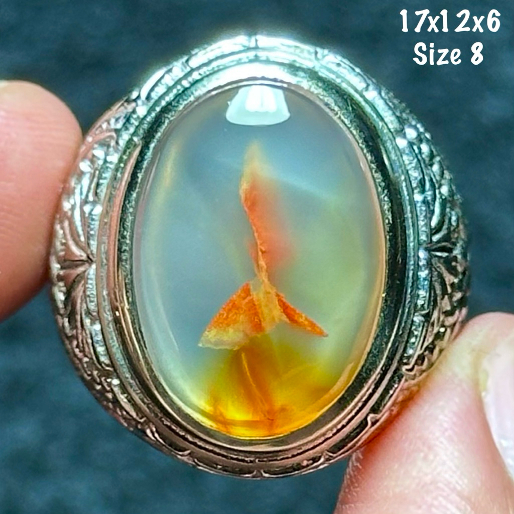 Cincin Batu Akik Natural Sodo Lanang Motif Ke ris Giwang Kristal (asli alam)