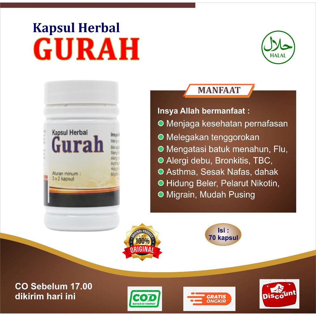 KAPSUL HERBAL GURAH I KAPSUL HERBAL GURAH DAHAK I KAPSUL GURAH NAFAS SUARA I isi 70 kapsul