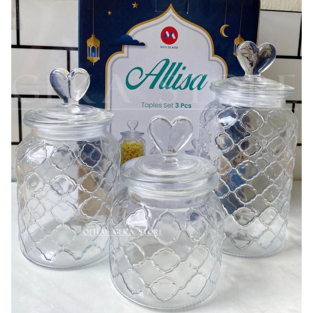 Toples Kue Lebaran 3 Pcs Set - Toples Kaca Monica Tebal dan Cantik untuk Kue Kering