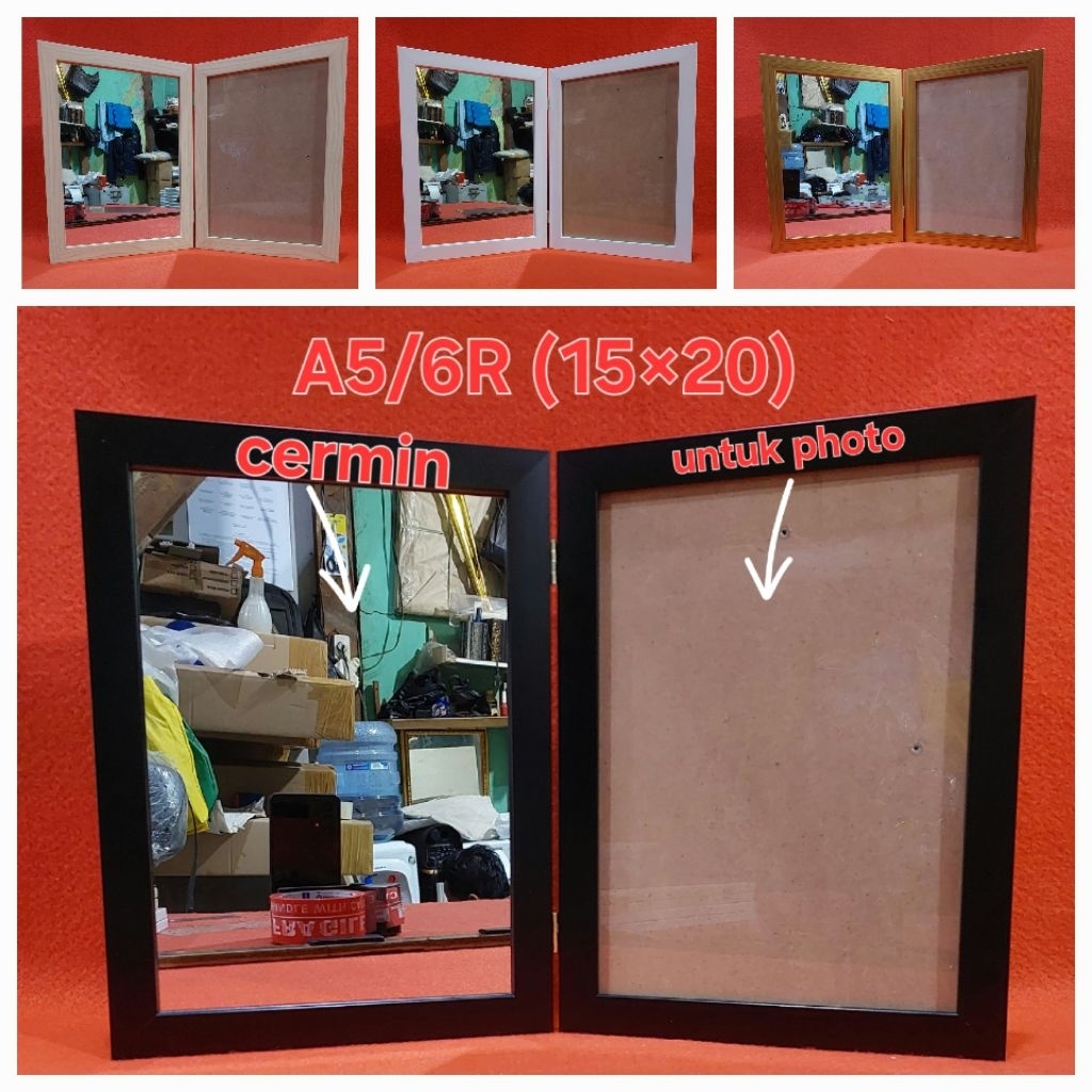 Bingkai/Frame lipat cermin dan untuk photo ukuran A5/6R (15×20)