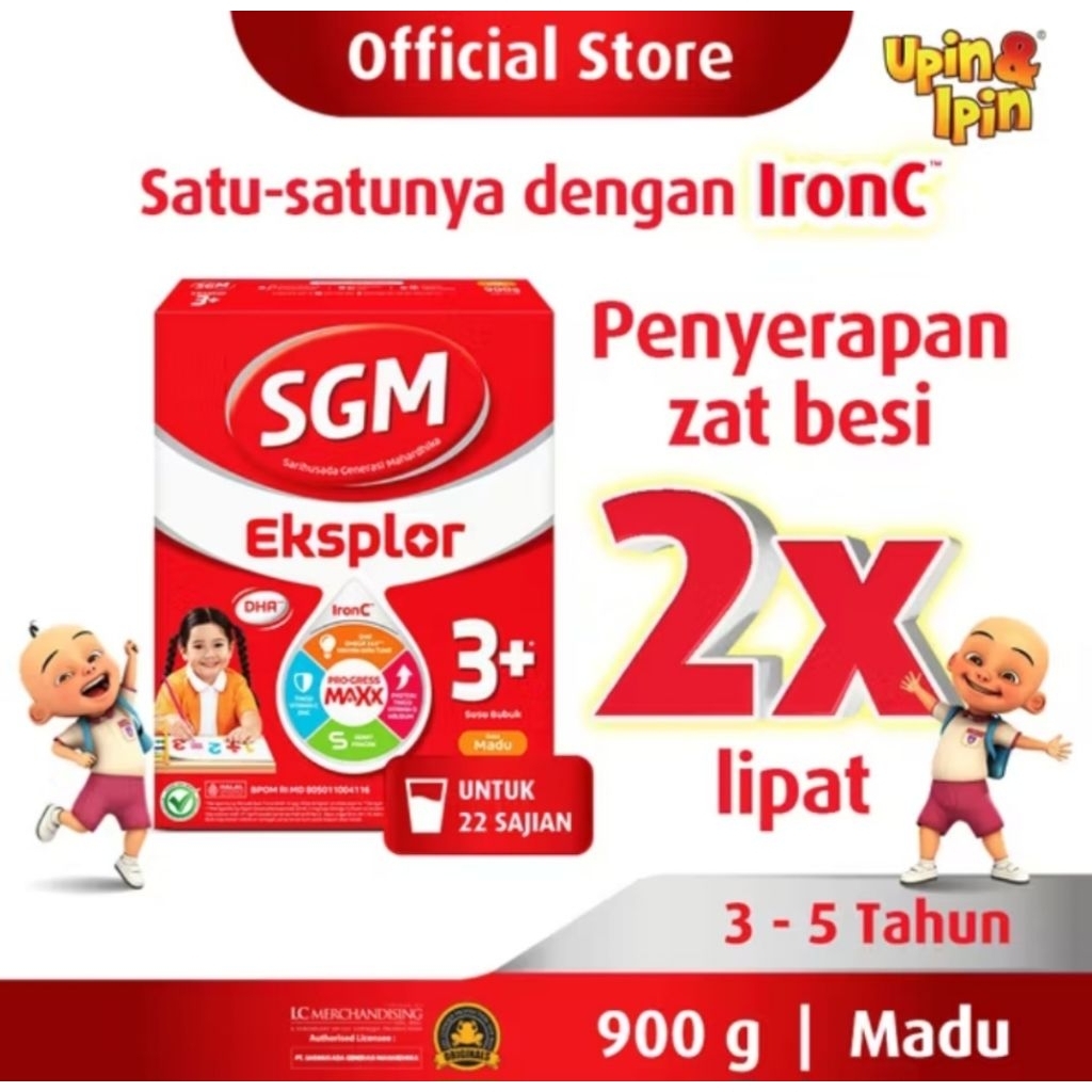 SGM EKSPLOR 3+ DENGAN IRONC SUSU BUBUK RASA MADU/VANILA/COKELAT 900GR