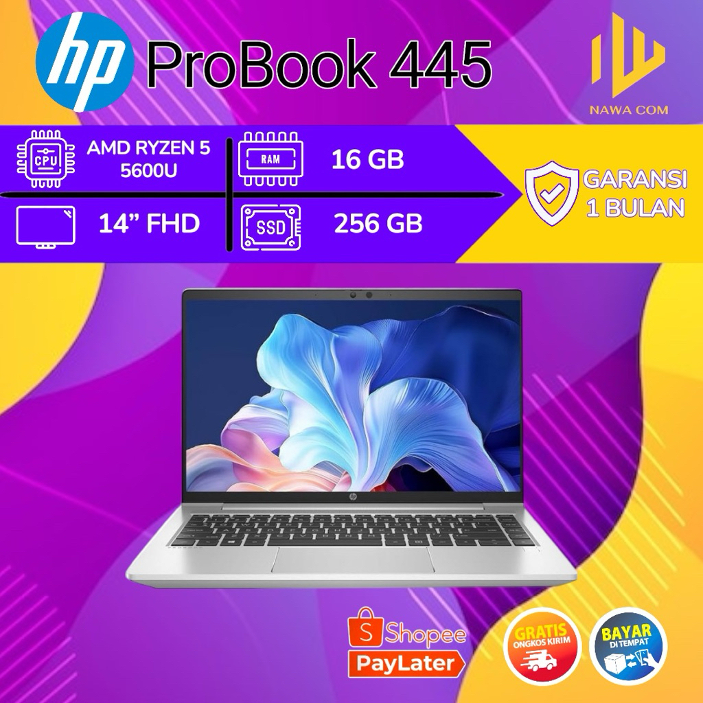 HP ProBook 445 G8 AMD Ryzen 5 5600U Layar 14" Inch FHD - RAM 16GB SSD 256GB