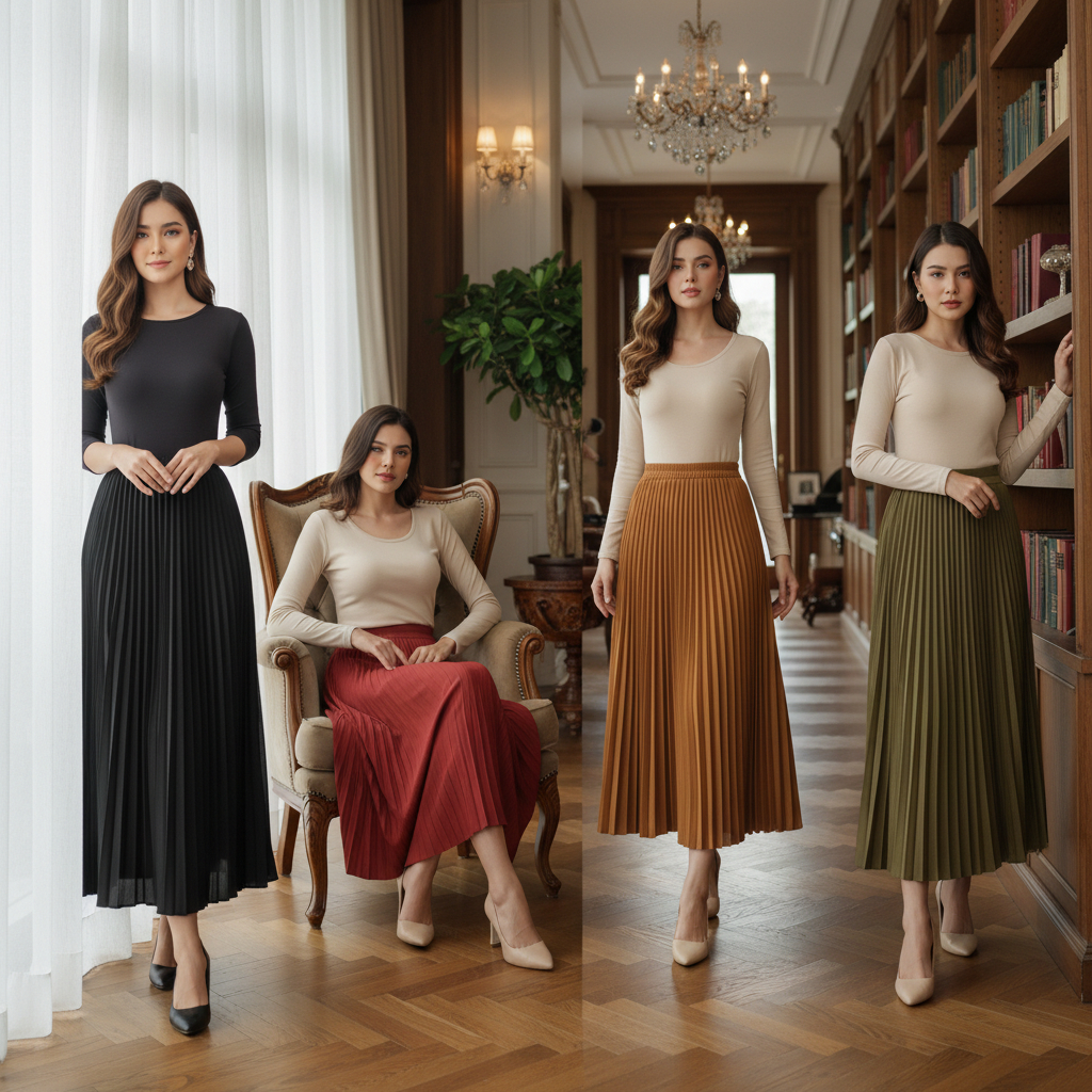 Rok Plisket Tebal Premium - Rok Wanita Panjang Nyaman Dipakai - Bawahan Muslim Rok