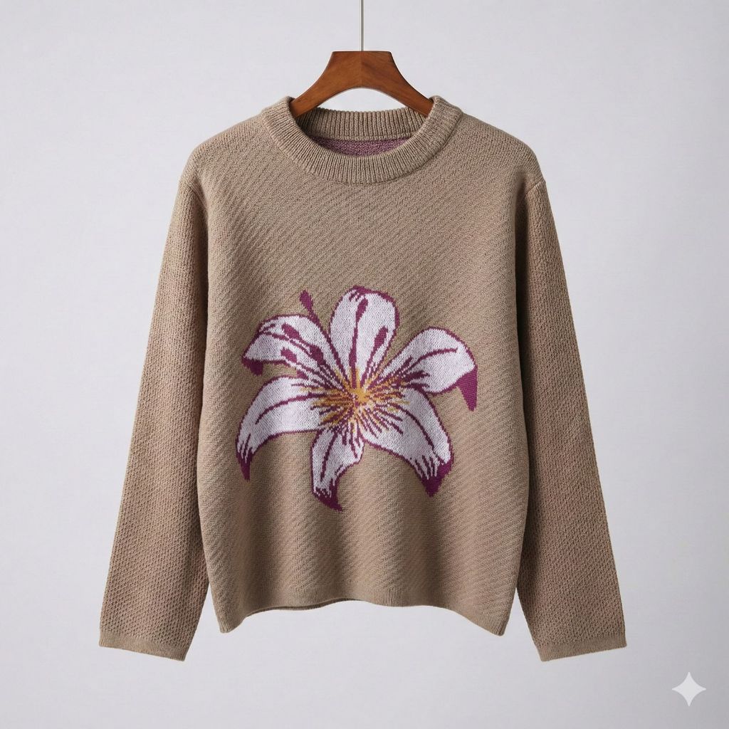 Sweater Rajut Bunga-Bunga Lily Premium / Atasan Oversize Knitwear Wanita Korean Style
