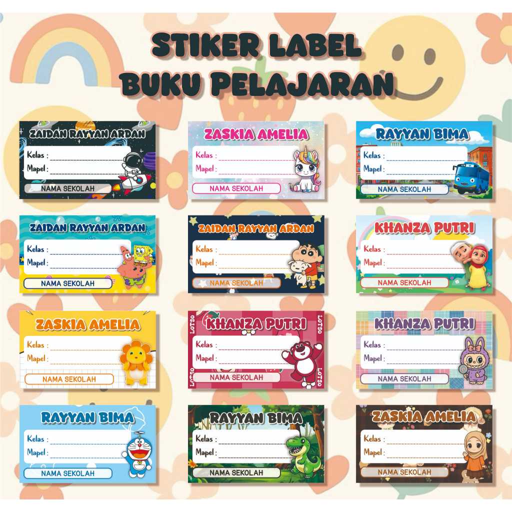 isi 20pcs/sticker aesthetic label buku pelajaran/ stiker label nama buku sekolah/stiker label buku m