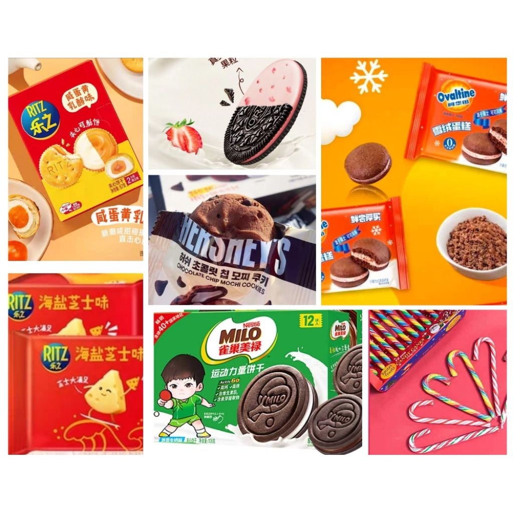 Ecer Oreo / Ovaltine / Herseys mochi / Ritz snack import China cemilan murah