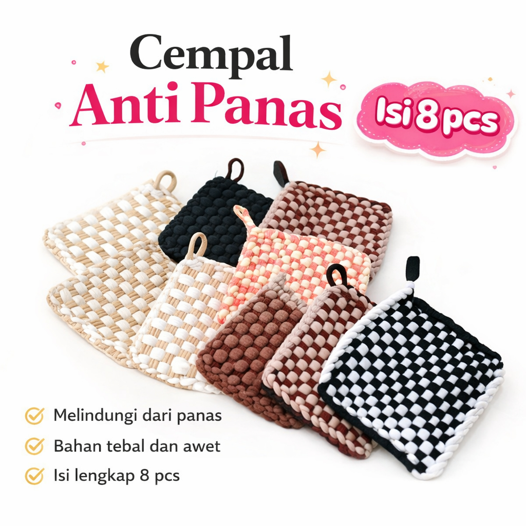 Lap cempal anyam anti panas isi 1 kodi (20 pcs)/ cempal dapur / tatakan dapur / lap cempal anyam