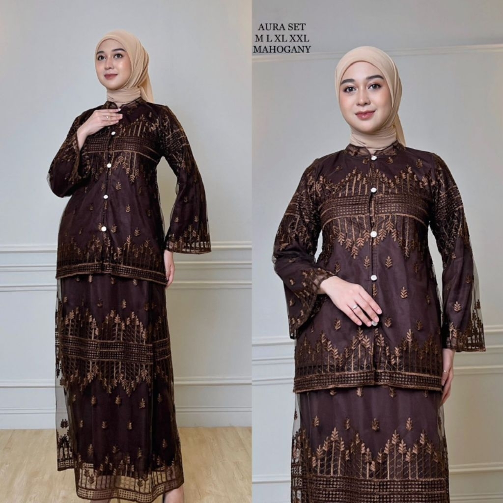 ​[TERBARU] Aura Setelan Kebaya Kurung Bordir Mewah / Baju Kondangan Wanita Modern / Set Rok Panjang 