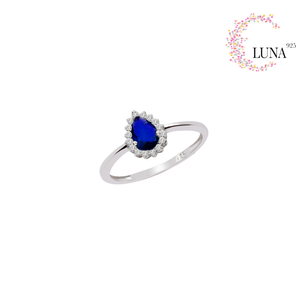 LUNA Perhiasan Wanita - Cincin Batu Pear Warna 4x6 Perak Asli - Silver 925