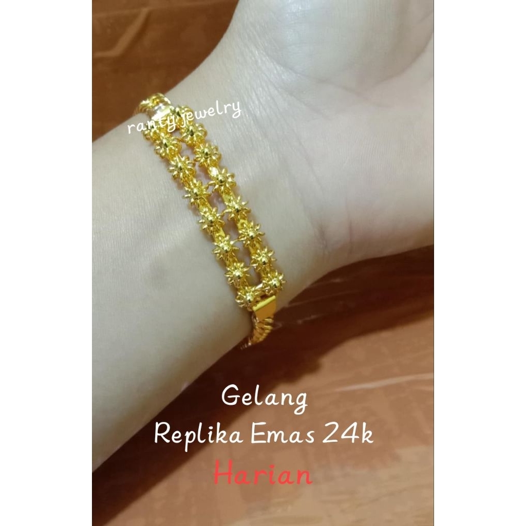 Gelang Matahari lapis emas, Replika Emas 24k Terbaru, Gelang Pr3mium, Awet Pake Harian