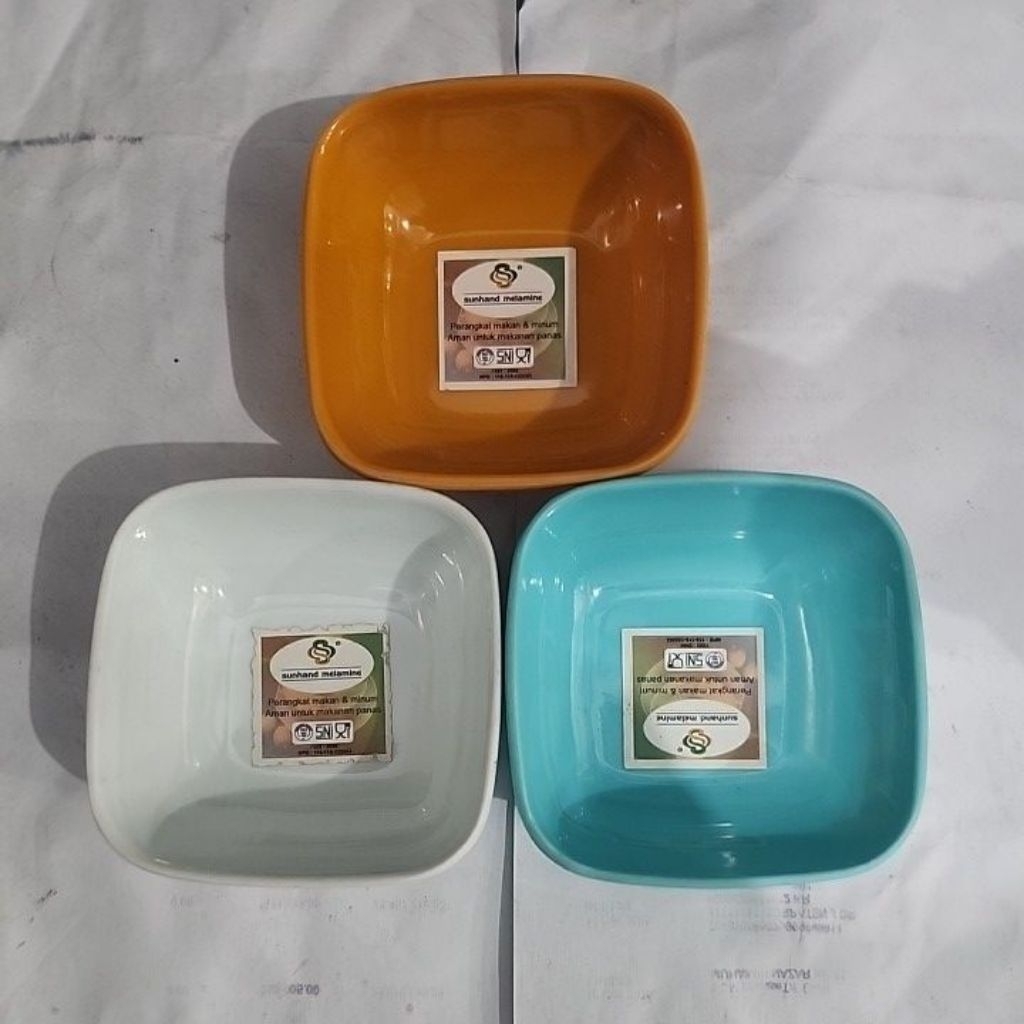 mangkok sambal segi melamin square sauce dish Sunhand putih oren biru tosca