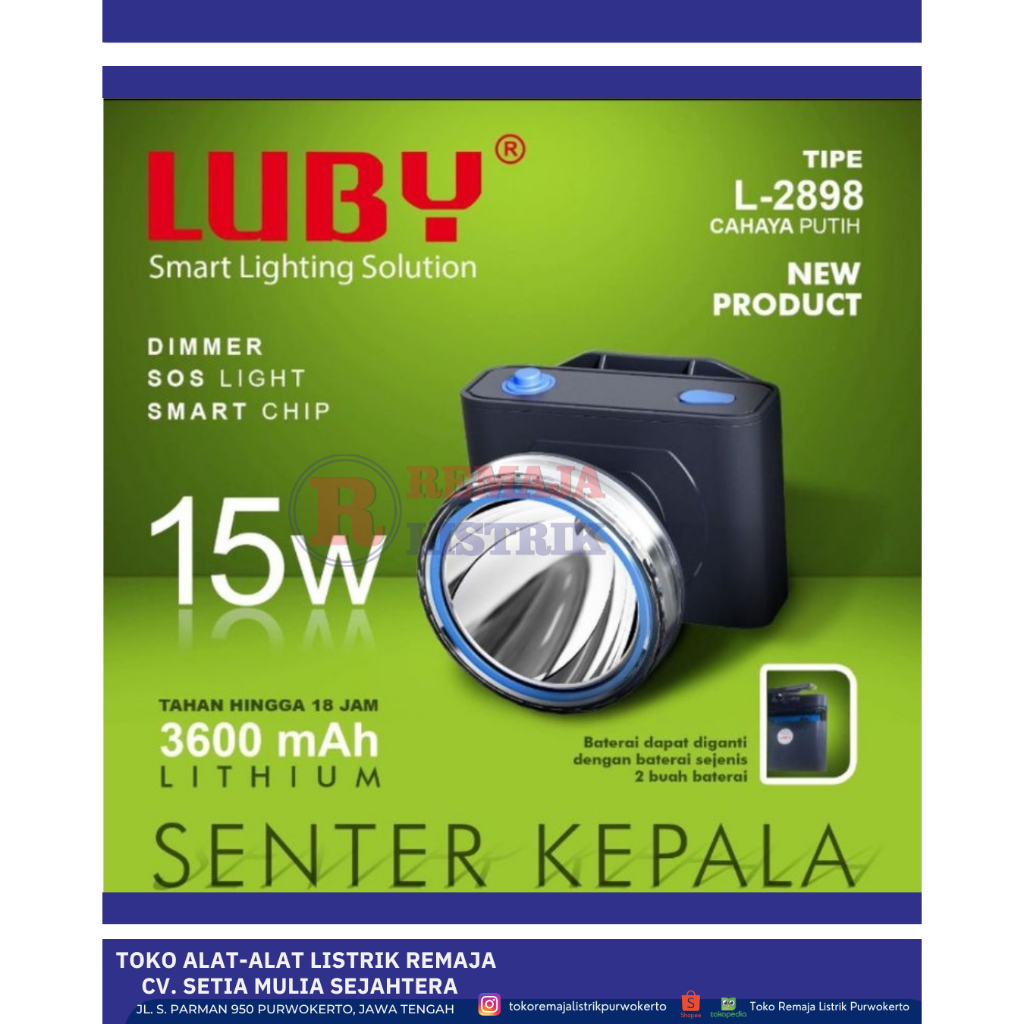 HEAD LAMP SENTER KEPALA 15W CAHAYA PUTIH L-2898 LUBY