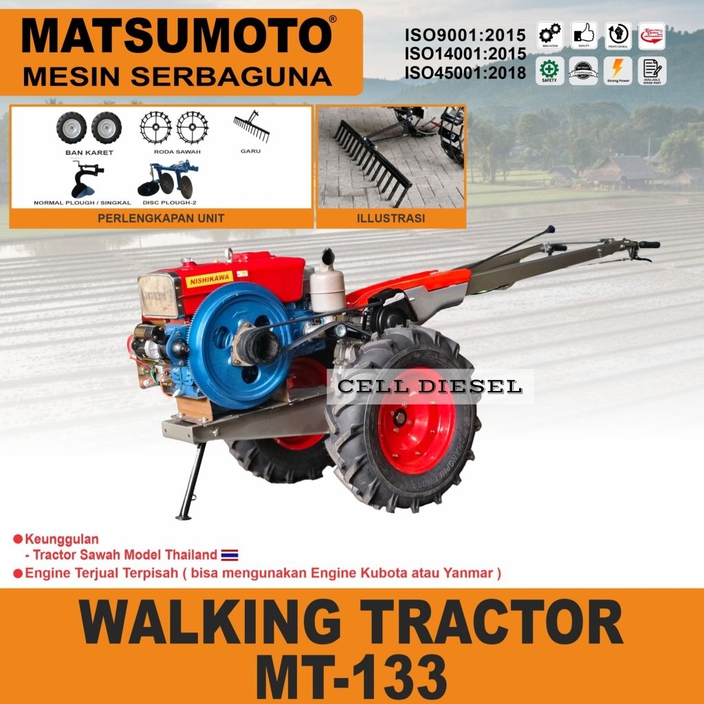 Walking Traktor Sawah Traktor Jalan MATSUMOTO MT 133 + Mesin Diesel 16 HP