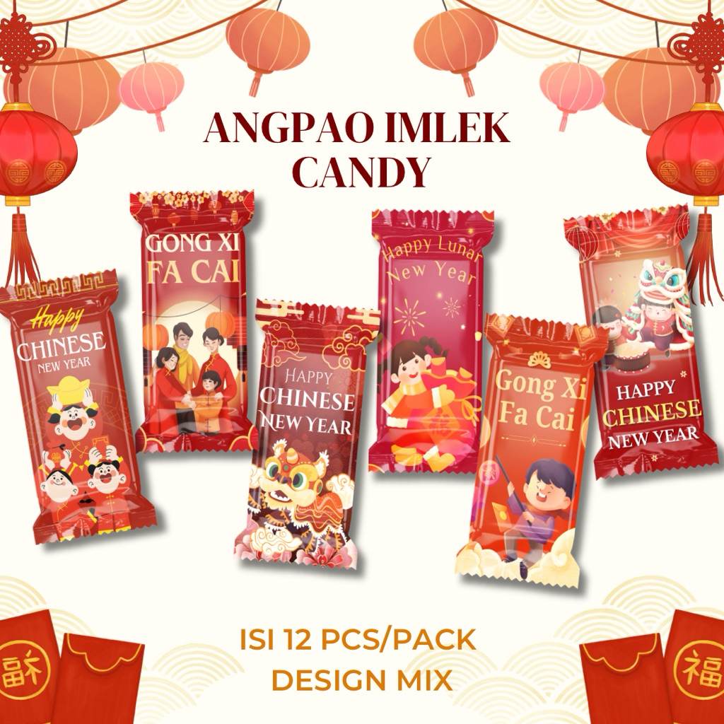 Angpao Candy Imlek 2026 Bentuk Permen Isi 12 Pcs Mix Design Lucu Unik