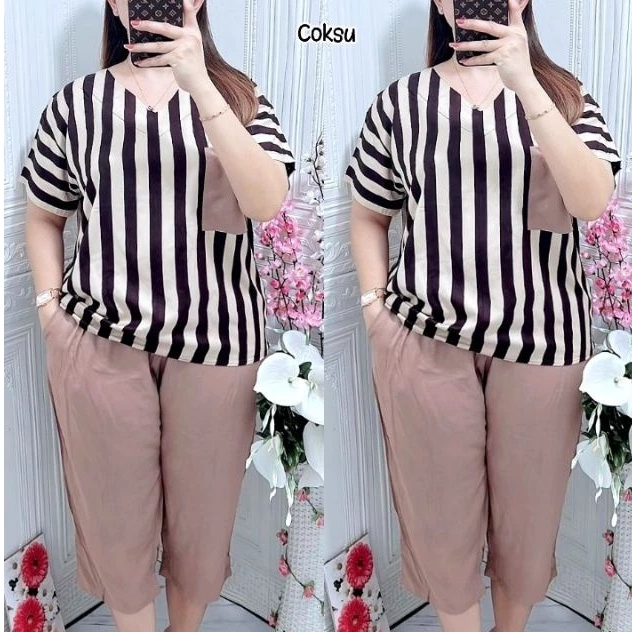 SETELAN ANDIN KANTONG SEMI RAYON SALUR KOMBINASI POLOS KANTONG/SETELAN BAJU CELANA JUMBO