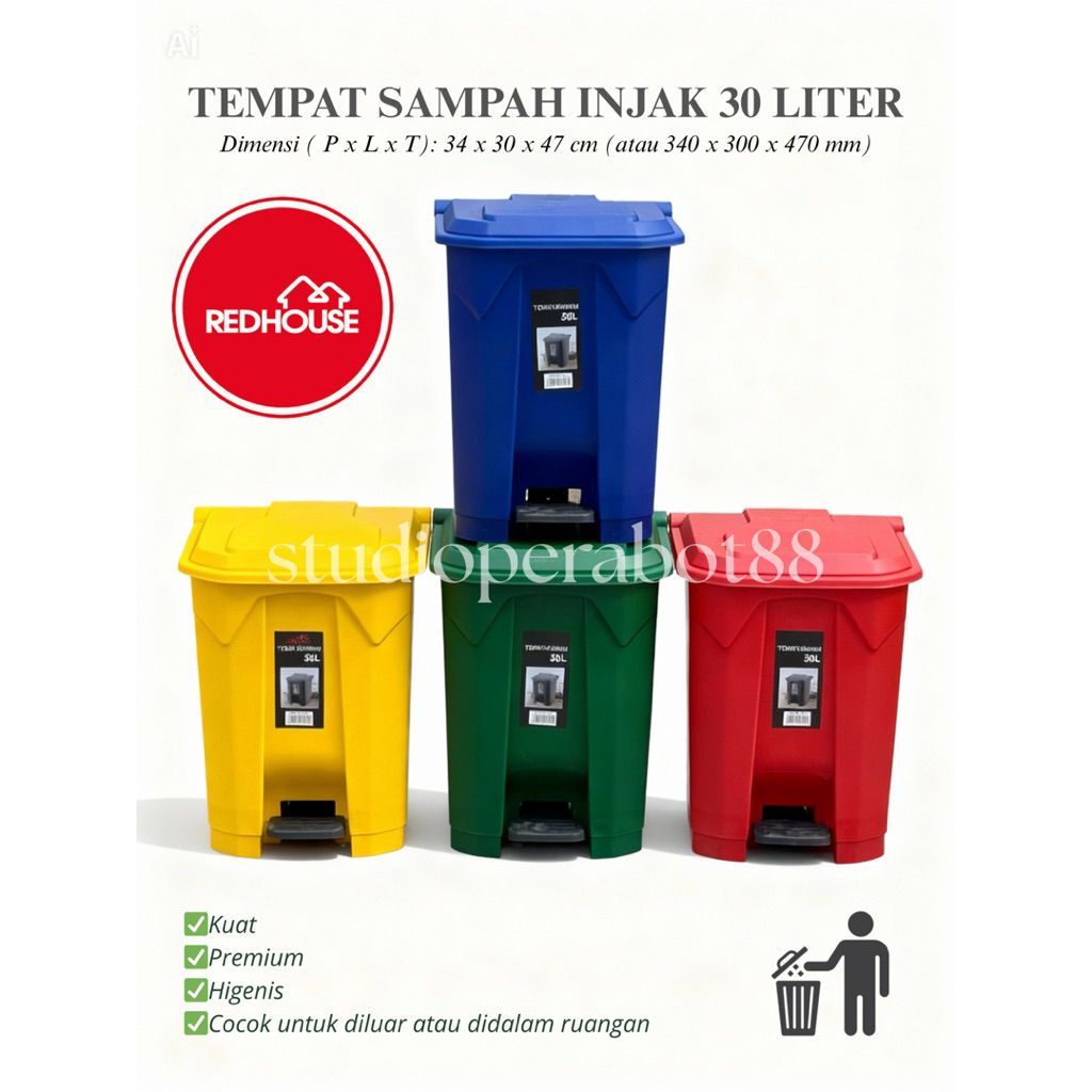 Tempat Sampah Injak Redhouse 30 Liter / Tempat Sampah Medis