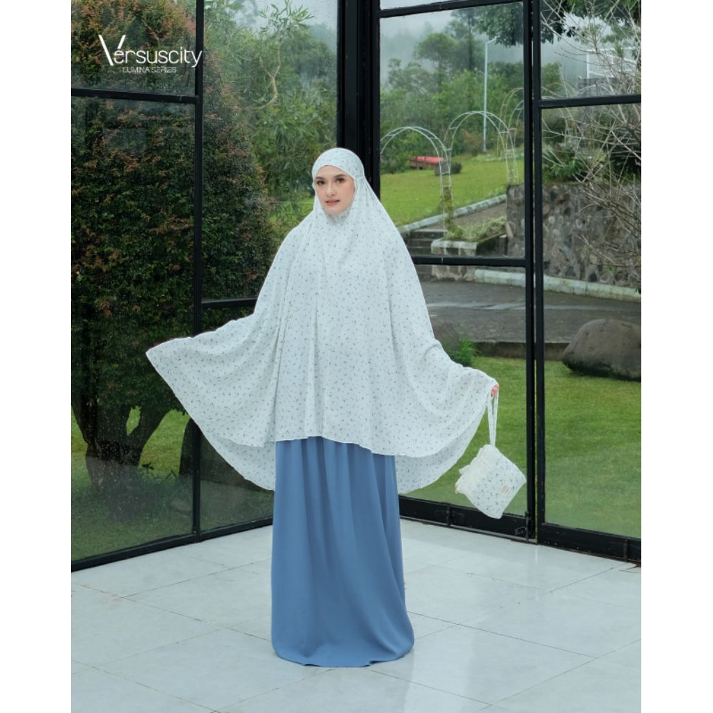 Versuscity Mukena dewasa Katun rayon premium Humaira flower blue