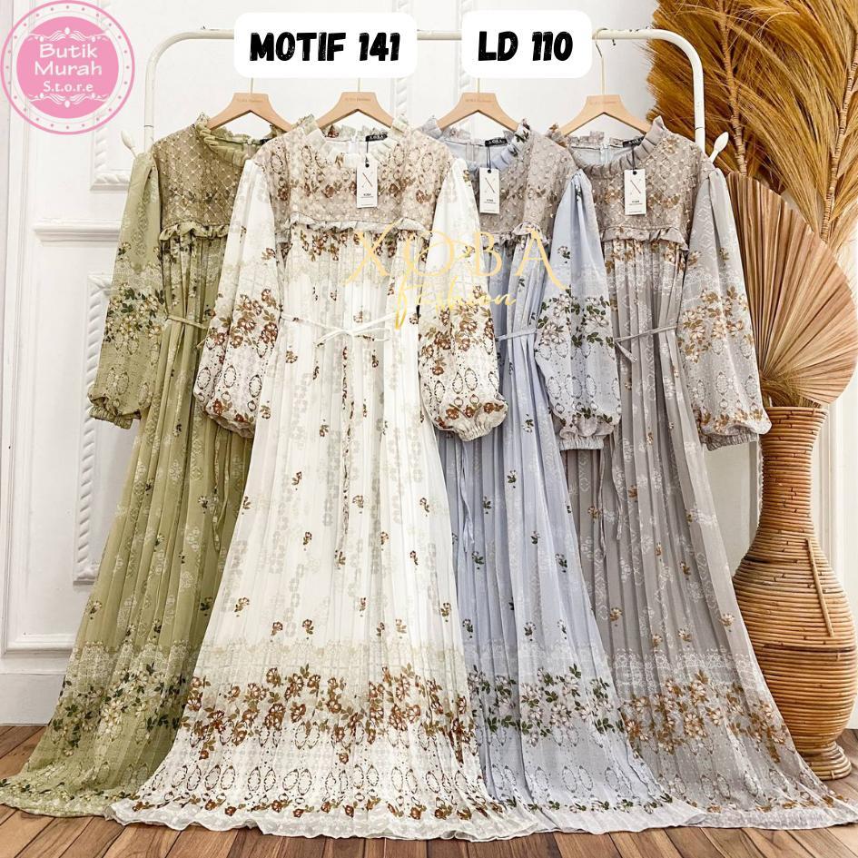 Xoba Fashion 3515 Busana Muslim LD 110 CM Gaun Kasual Wanita Ceruti Mix Tile Motif