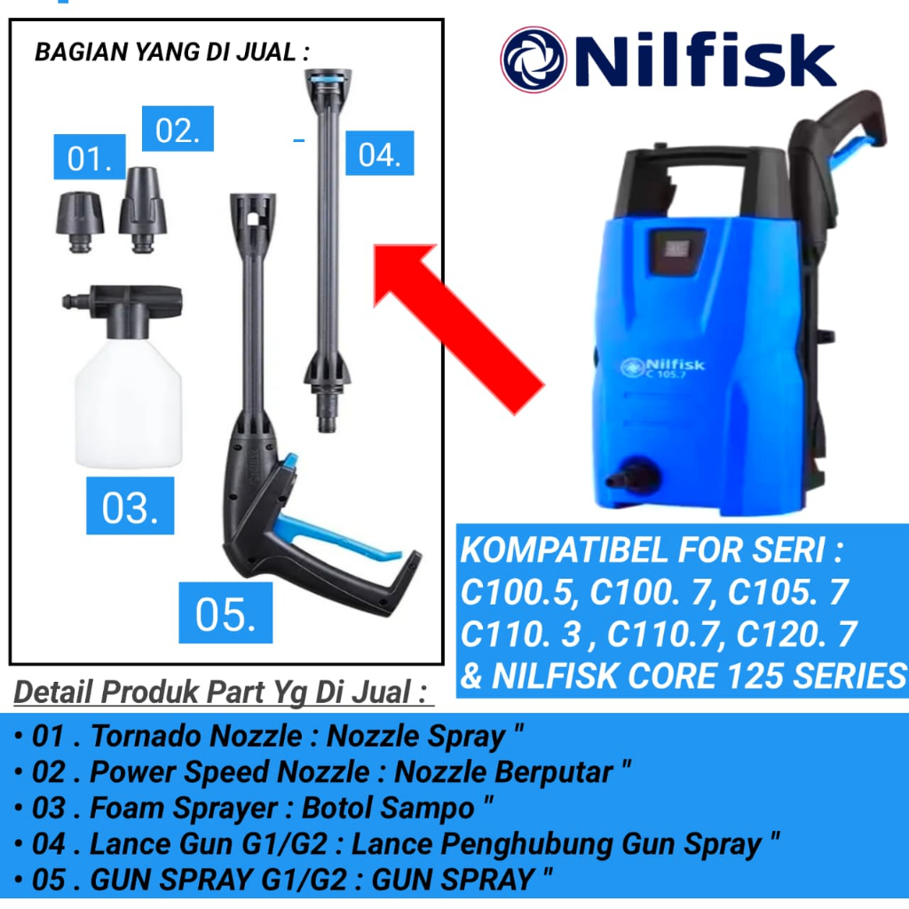 Sparepart high pressure Nilfisk Set Komplit untuk seri produk Nilfisk C100,c105,C110,C120,nilfisk Co
