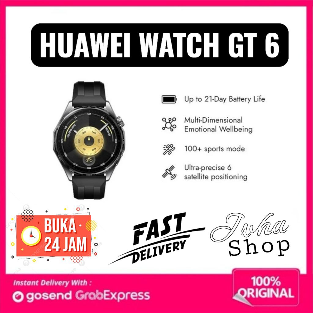 huawei watch gt 6 46mm garansi resmi new black original