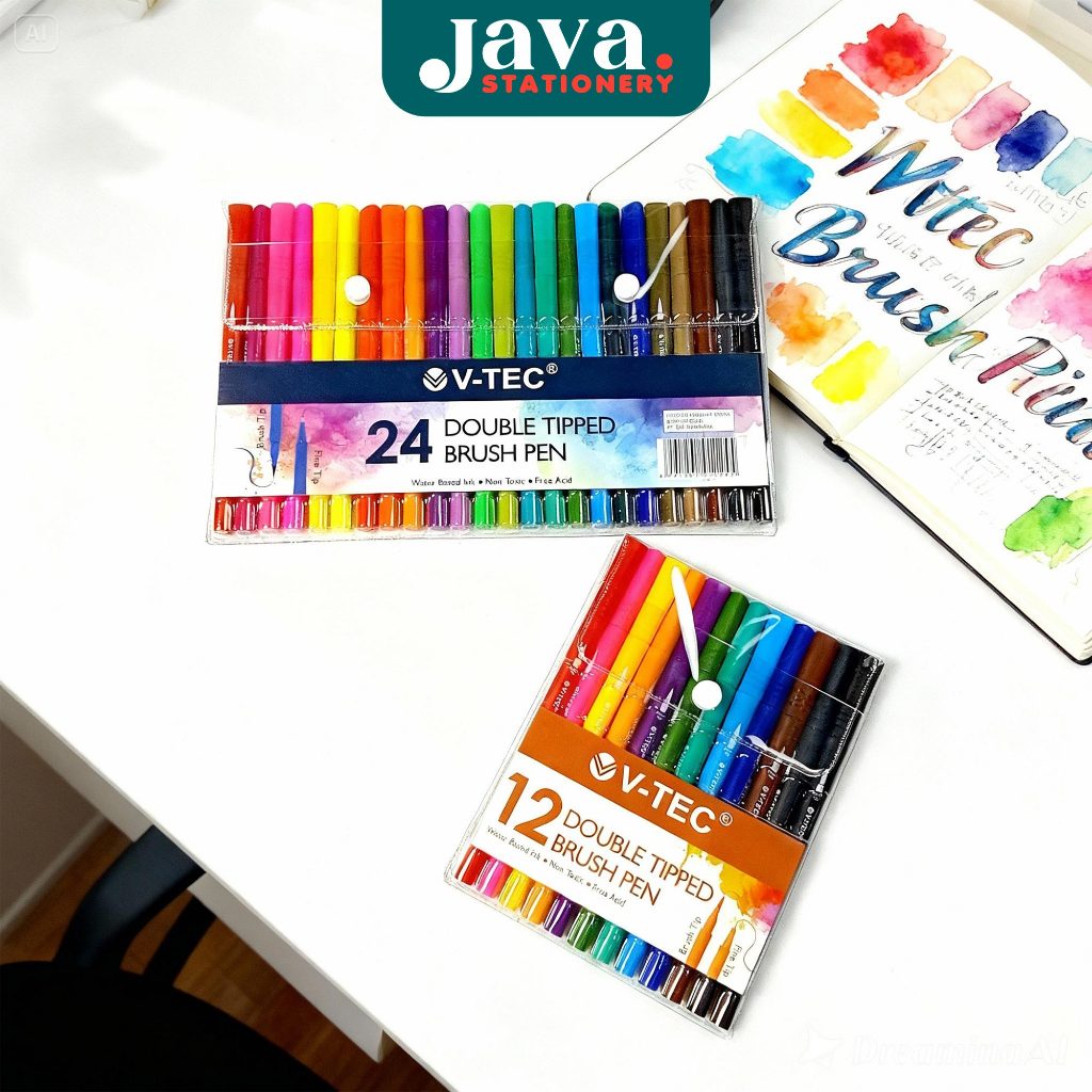 Brush Pen V-Tec Double Tip / Spidol Dua Sisi Set 12 & 24 Warna (DBP-1112/1124)