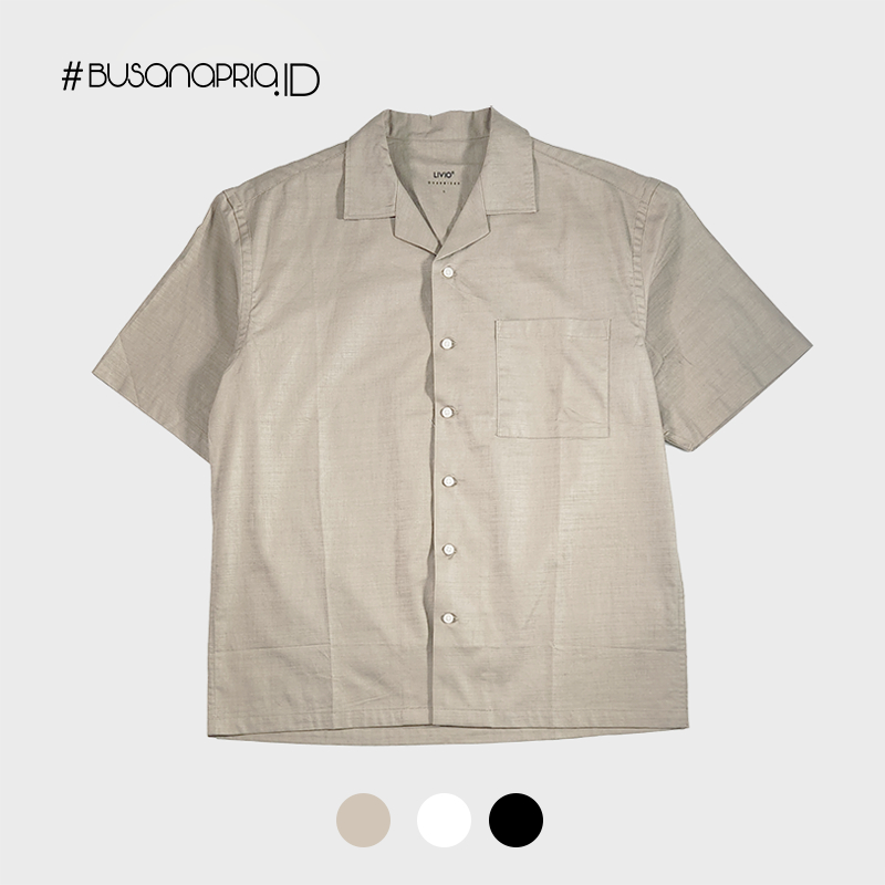 Kemeja Pria Lengan Pendek Oversize Katun Sigarett – Open Collar Shirt Livio | BusanaPria.ID