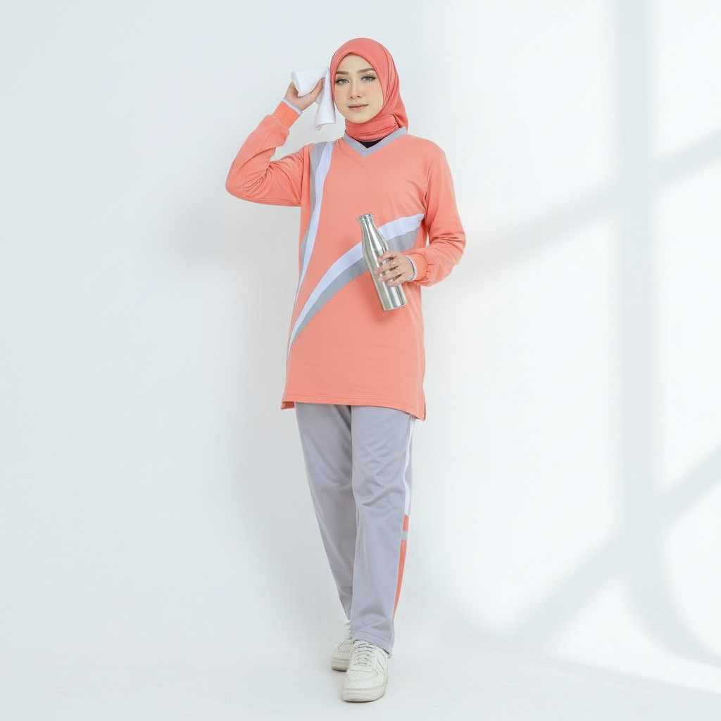 Setelan Olahraga Senam Tunic Muslimah / Stelan Kaos Trening Olahraga Wanita Muslimah Bahan Nyaman