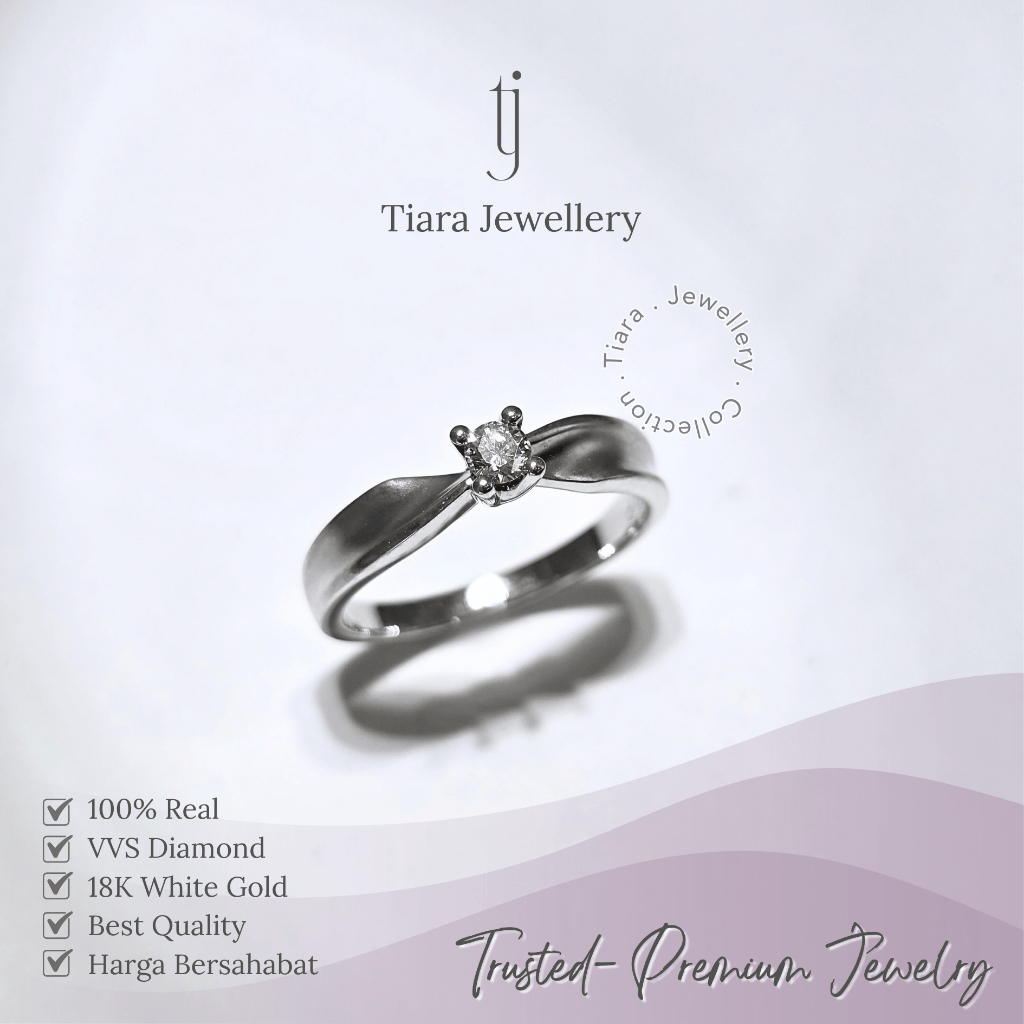Tiara Jewellery - Bow Style VVS Diamond Women Everyday Ring 18K White Gold Luxury Simple Design [WF1