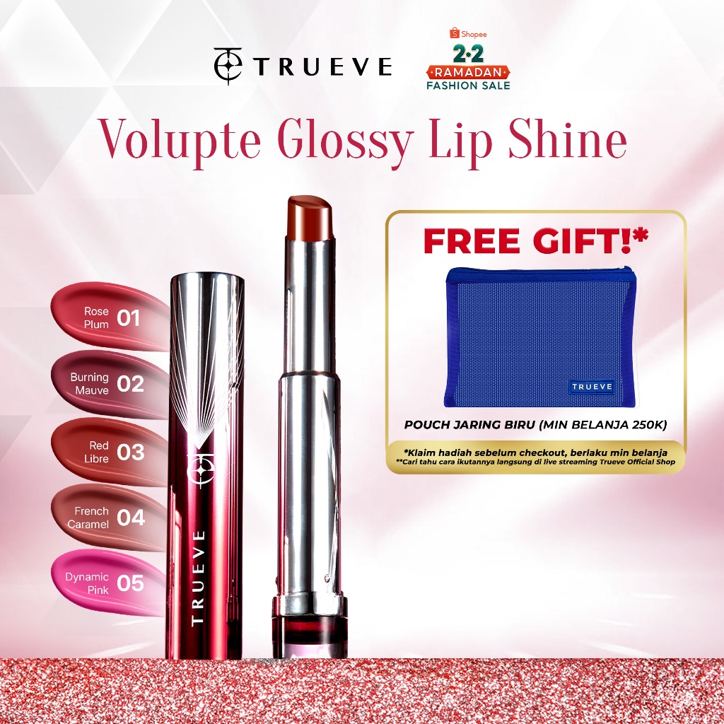 TRUEVE Volupte Glossy Lip Shine - 3in1 Innovative Hybrid Lip Shine 5 HD Colors Merawat Melembapkan L