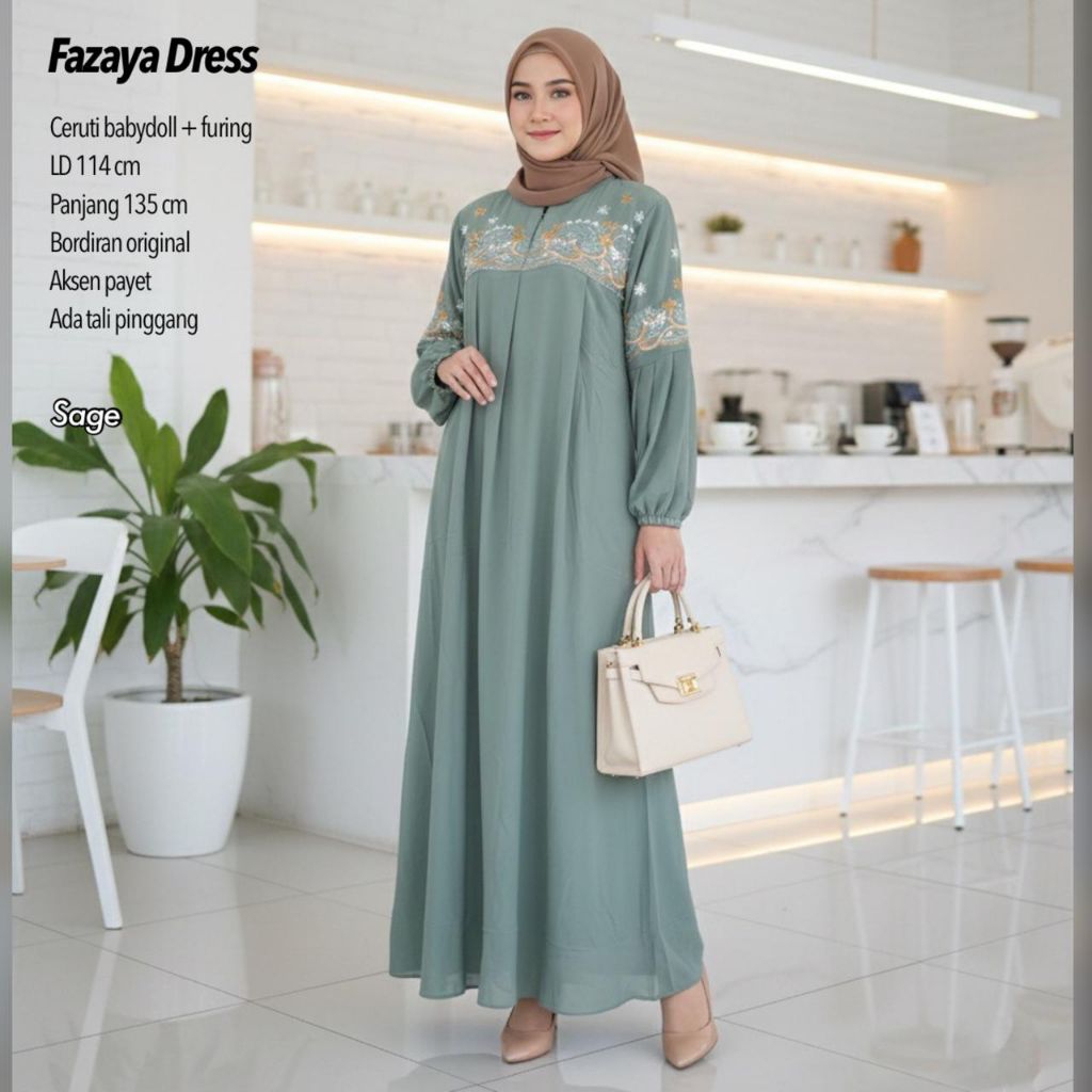 FAZAYA DRESS BORDIR CERUTI BABYDOLL / Dress wanita Ceruti Babydoll / Dress Bordir