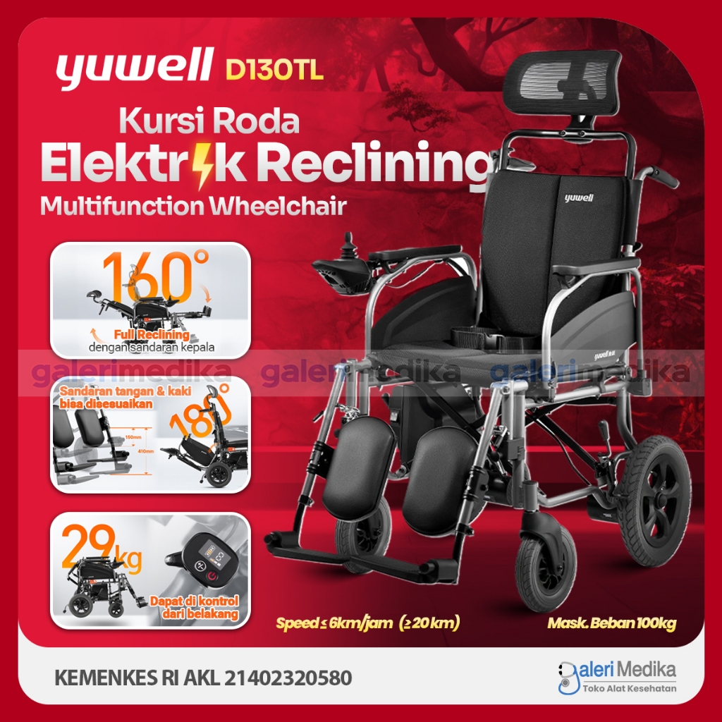 Kursi Roda Elektrik Full Reclining Yuwell D130TL / Yuwell D 130 TL Kursi Roda Elektrik