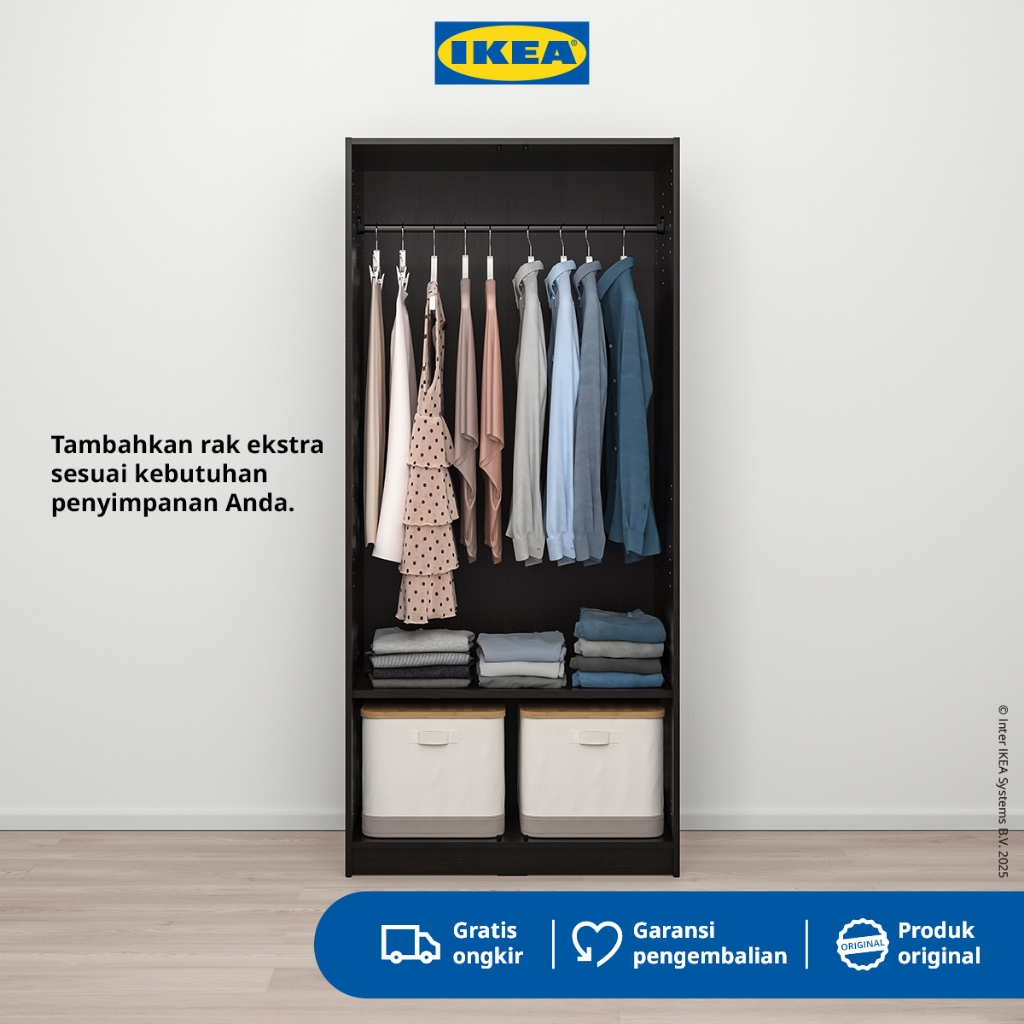 IKEA RAKKESTAD Lemari Pakaian 2 Pintu Minimalis Hitam 79x176 cm