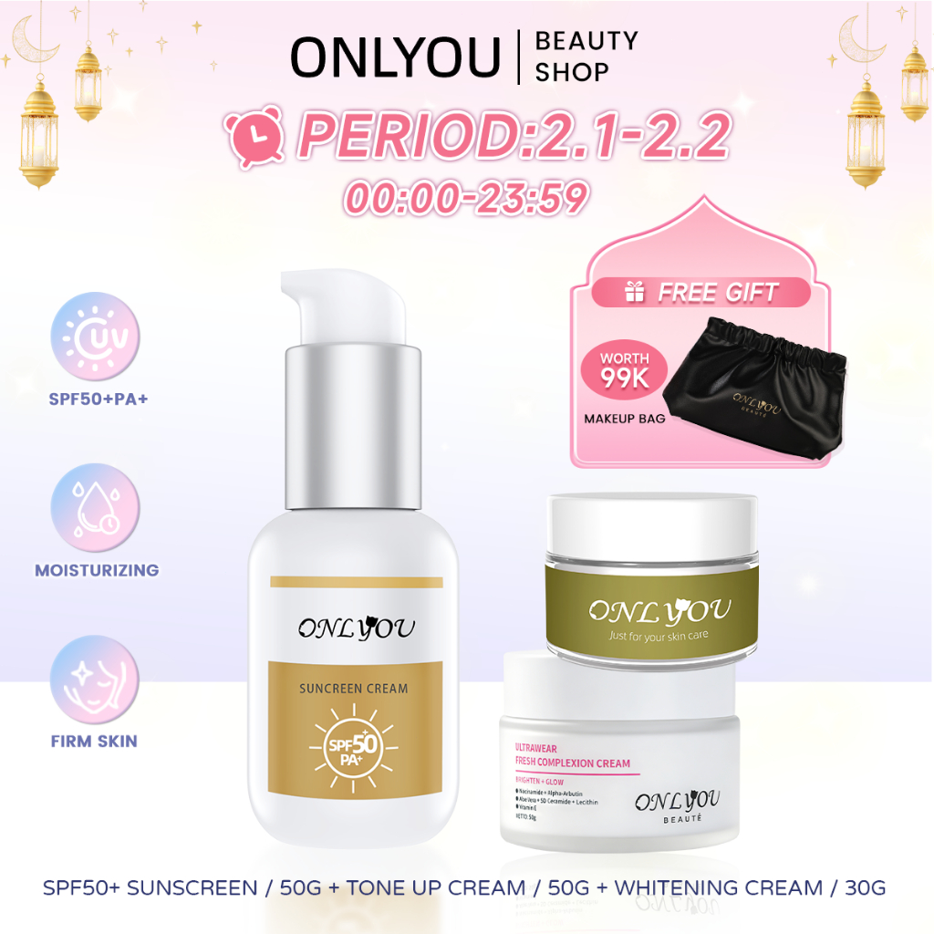 [BPOM]ONLYOU 3PCS Paket ONLYOU Whitening Cream 30G & ONLYOU Tinted Sunscreen SPF 50 PA+ 50G & ONLYOU